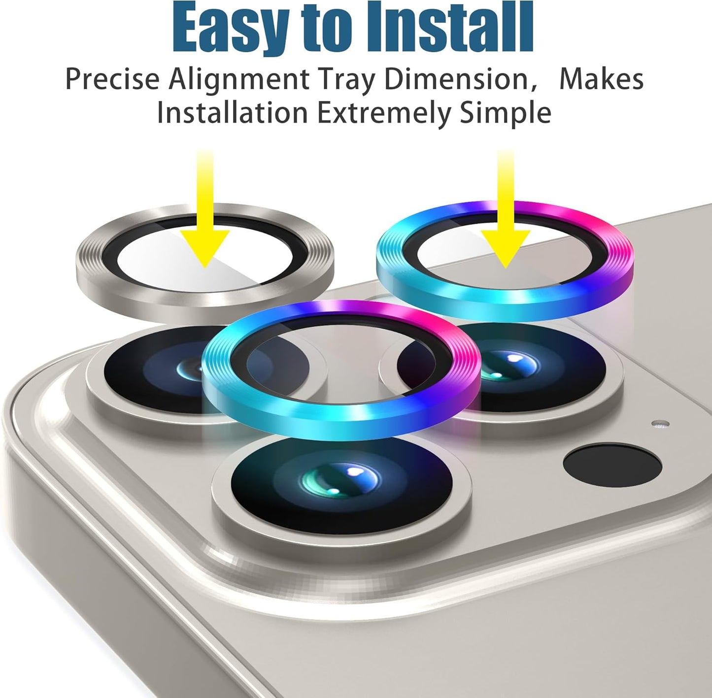 AGVEE 3+3 Camera Lens Protector for iPhone 15 Pro 6.1" / 15 Pro Max 6.7", Brushed Metal Ring 9H Tempered HD Glass Camera Protector Cover Film, Original