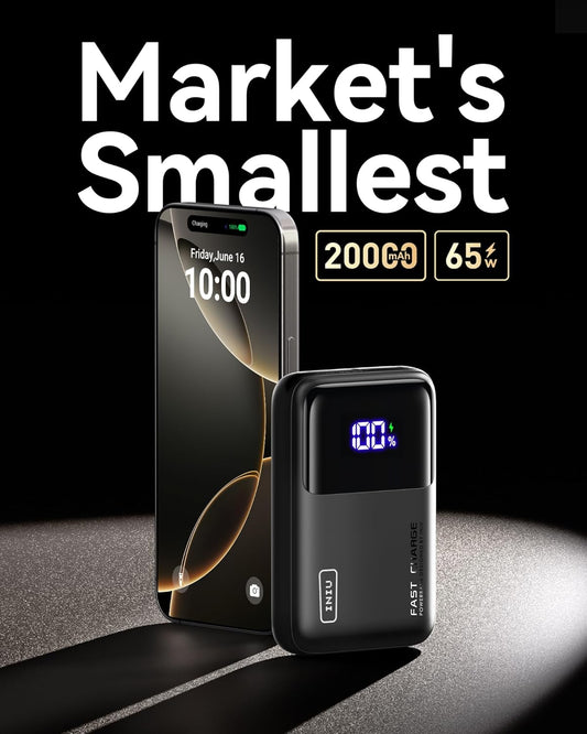 INIU Power Bank, 20000mAh 65W Ultra Compact USB C Laptop & Phone Portable Charger, Fast Charging Flight Cruise Ship Travel Essential Battery Pack for College Students Travelers Teen Boys Girls, Red