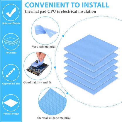 Frienda 6 Pcs Thermal Pad 100 x 100 mm, 0.5 mm, 1 mm, 1.5 mm, 2 mm, 2.5 mm, 3 mm Heat Resistant Conductive Silicone Thermal Pads Conductivity 6.0 W/M for Laptop Heatsink CPU GPU LED Cooler(Blue)