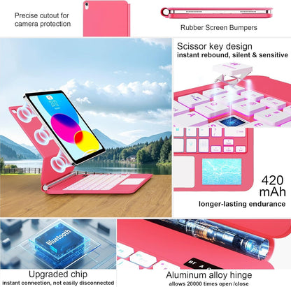 for iPad 11th (A16) & 10th Generation Case with Keyboard – Magic-Style Magnetic – Floating Cantilever Stand - Multi-Touch Trackpad Keyboard Case for iPad 11 inch 2025&10th Gen 10.9 inch (Rose Red)