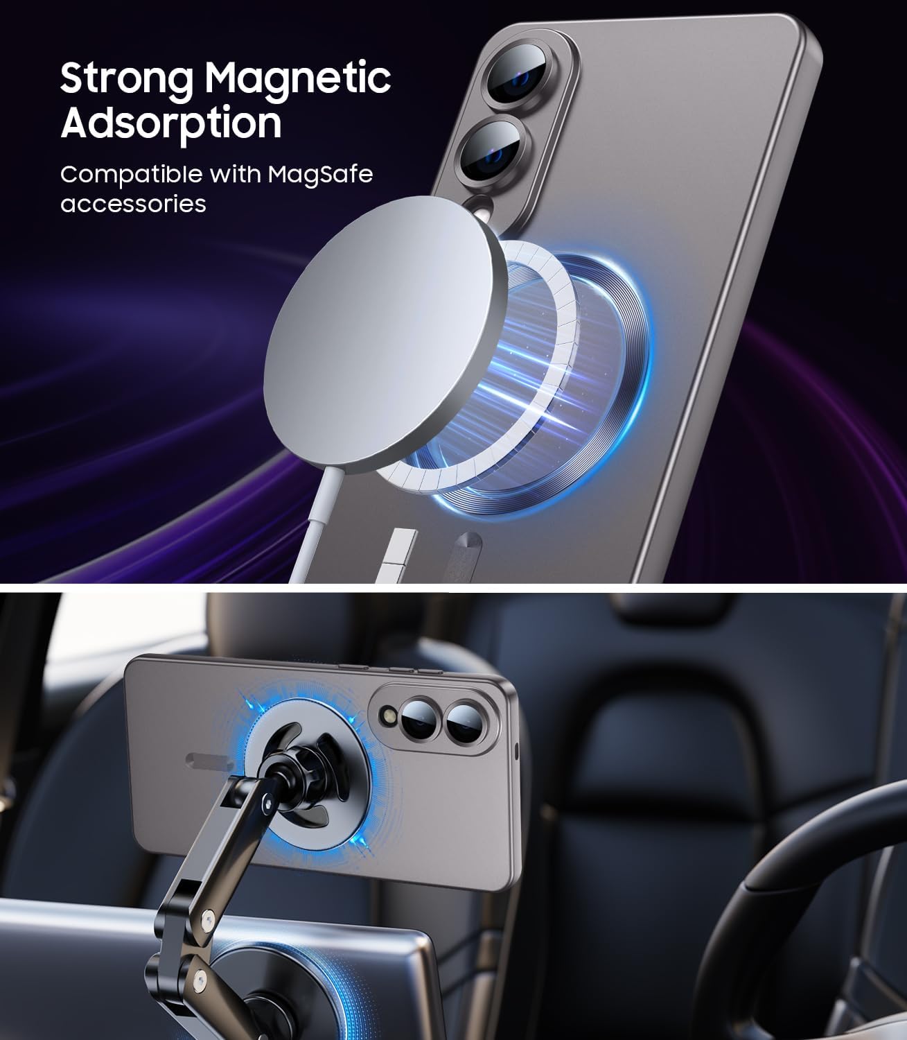 Magnetic for Samsung Galaxy S25 Edge Case [Compatible with MagSafe][Built-in Camera Lens Protector] Slim Soft Silicone Bumper Shockproof Metallic Luster Phone Case (Gray)