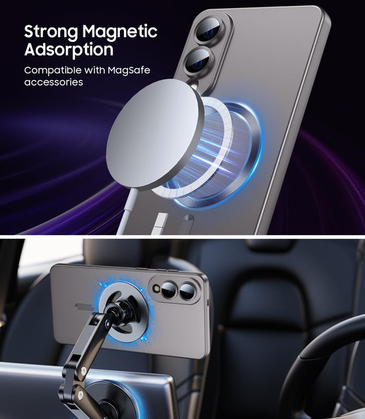 Magnetic for Samsung Galaxy S25 Edge Case [Compatible with MagSafe][Built-in Camera Lens Protector] Slim Soft Silicone Bumper Shockproof Metallic Luster Phone Case (Gray)