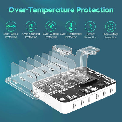 Charging Station for Multiple Devices,60W 6 Port Charger Station with 7 Mixed Charging Cables,USB Charging Dock,Compatible with Cellphone,Tablet, Kindle, iPhone iPad and More (White)