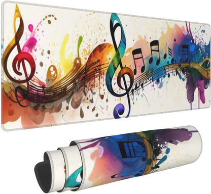 Gaming Mouse Pad, Large Non-Slip Rubber Base Mousepad, Keyboard Mouse Mat, Desk Pad with Stitched Edges, 31.5x11.8inch, Music Note