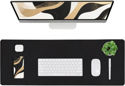 ALOANES Black Waterproof Desk Mat, Large Mouse Pad with Extended Mouse Mat, with Anti Slip Base, Stitched Edge, Grain Jacquard Surface, Perfect for Gamer, Office & Home, XXL 11.81''x31.50''x0.12''