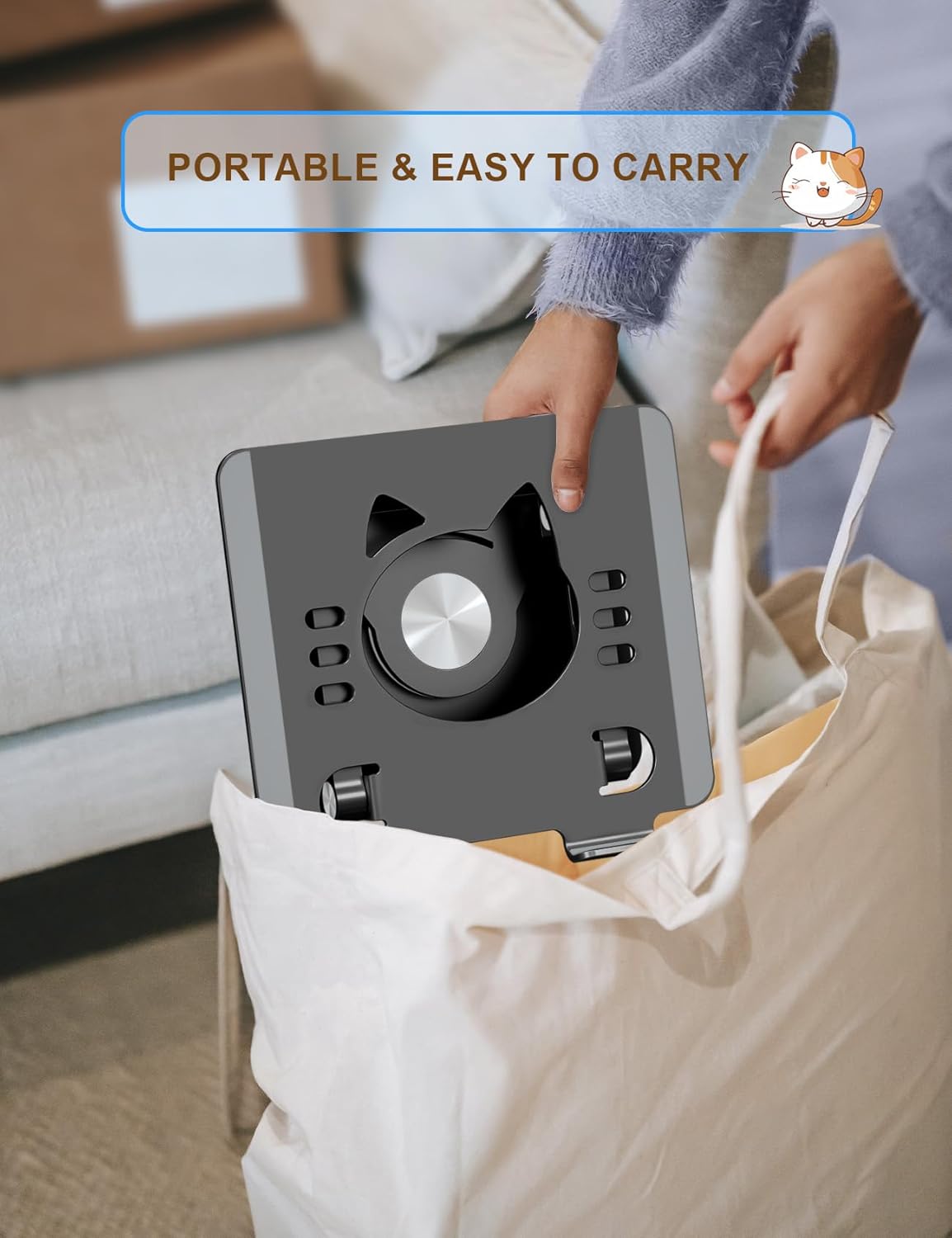 Tablet Stand 360° Rotating Aluminum Holder, Adjustable, Portable and Foldable Monitors Stand for iPads, Compatible with 4-12.9" Tablets, Ink Black