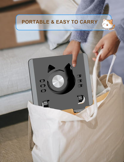 Tablet Stand 360° Rotating Aluminum Holder, Adjustable, Portable and Foldable Monitors Stand for iPads, Compatible with 4-12.9" Tablets, Ink Black