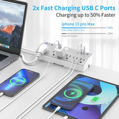 Clamp Power Strip Tall, 40W Fast Charging Station,Desk Mount Desk Shelf with 6 Outlets 6USB Ports (2USB C), 10Ft Extension Cord Home Office Essentials, Fit 2.48" Tabletop Edge