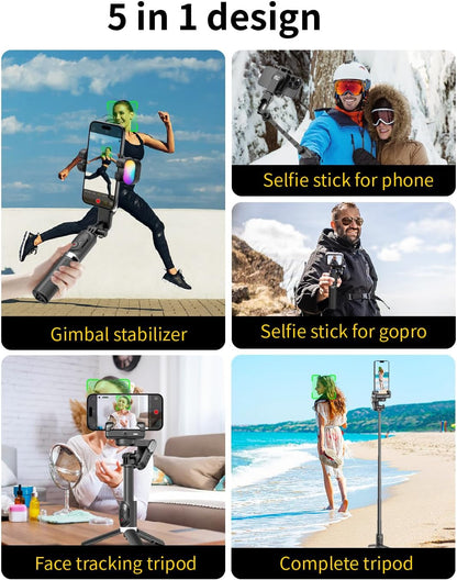 Gimbal Stabilizer for Smartphone, 4 in 1 Phone Gimbal w/360° Rotation for iPhone/Andriod Sefie Stick Tripod w/Auto Face Tracking and Wireless Remote for TIK Tok YouTube Vlogging-M1 Pro Black