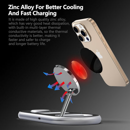 2025 Upgraded 3 in 1 Charging Station for Apple Devices, Fast Magnetic Mag-Safe Wireless Charger Stand for iPhone 16/15/14/13/12 Series & Apple Watch 1-10/Ultra & AirPods Pro (Silver)