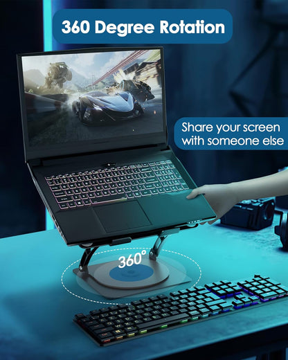 SHUWEI Gaming Laptop Cooling Pad with 360° Rotation Base, Ergonimic Aluminum Laptop Cooling Stand with 3 Speed Fan, Adjustable Height Laptop Cooling Pad for 10-17.3'' Notebook