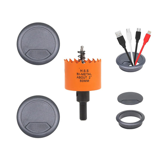 Desk Grommet 2 inch with Hole Saw, Desk Cord Hole Cover Grommet for Cables, 2 PCS, Black