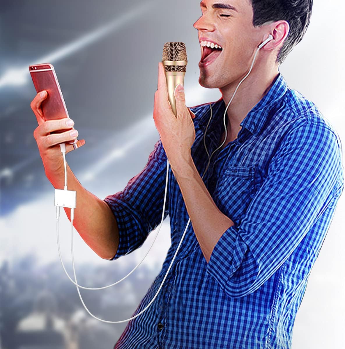 COVS Lightning to Microphone Audio Adapter, Upgraded 3 in 1 Dual 3.5mm Microphone Audio Jack and Charging Aux Headphone Splitter Adapter, Compatible with iPhone 12/11/iPad