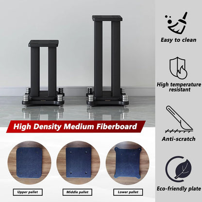 A Pair of Universal Speaker Stands, Heavy Duty Speaker Stands Holds Bookshelf Speaker Satellite Speaker Large Speaker, Vibration-Absorbing MDF Design, Holds 88lbs Speaker (Black, 60cm/23.6in)