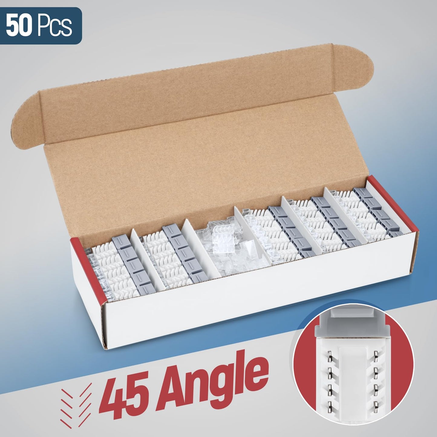 Everest 45° Angled RJ45 Cat6 Keystone Jacks 50-Pack in Gray - Slim Profile Female RJ45 Connectors - Cat 6 Keystone Jack - Compatible with 45° Angled Speed Termination Tool - 45Term (B0BL3GS7ZY)