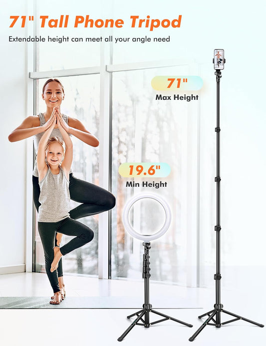 71" Tripod for iPhone, Phone Tripod Selfie Stick with Remote, Cell Phone Tripods & Tall Travel Tripods for Recording Video Selfies Photo, Compatible with iPhone 16 15 14 Pro Max 13 Android