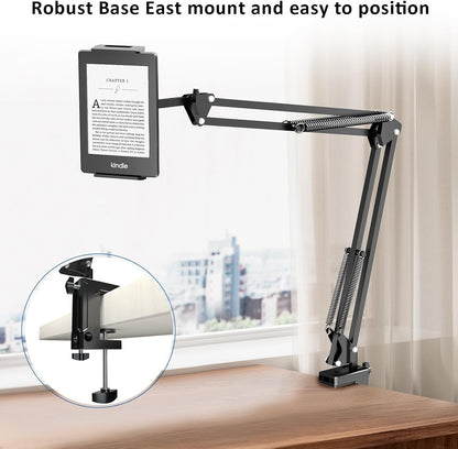 Metal Tablet Holder for Kindle Reading in Bed, Easy Adjust Hands Free Lazy Arm Mount for Kindle Accessories, Gifts for Readers