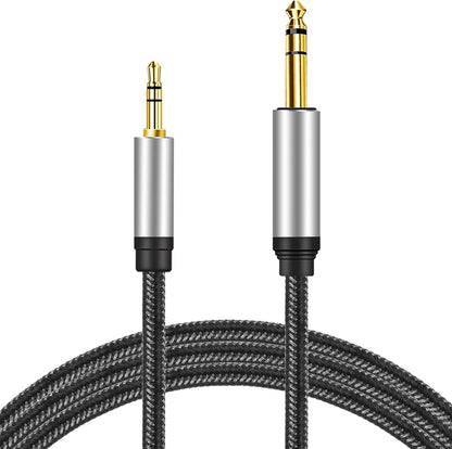 3.5 mm to 6.35 mm Audio Cable 6Ft, Gold-Plated Terminal Silver Color Zinc Alloy Housing 3.5mm 1/8" Male TRS to 6.35mm 1/4" Male TRS Nylon Braided Stereo Audio Cable for Cellphone,Amplifiers(6Ft/2M)