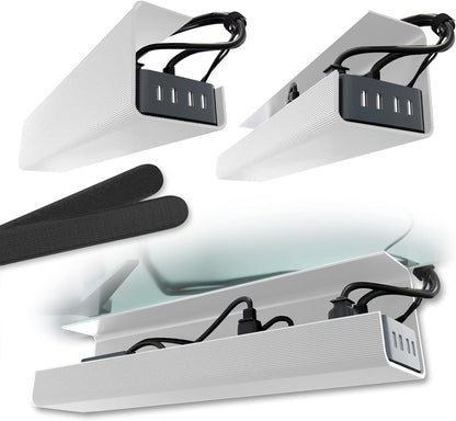 No-Screw Under Desk Cable Management Tray - Self-Adhesive Installation, Cord Management, Cable Tray, Under Desk Wire Organizer - White Set of 2
