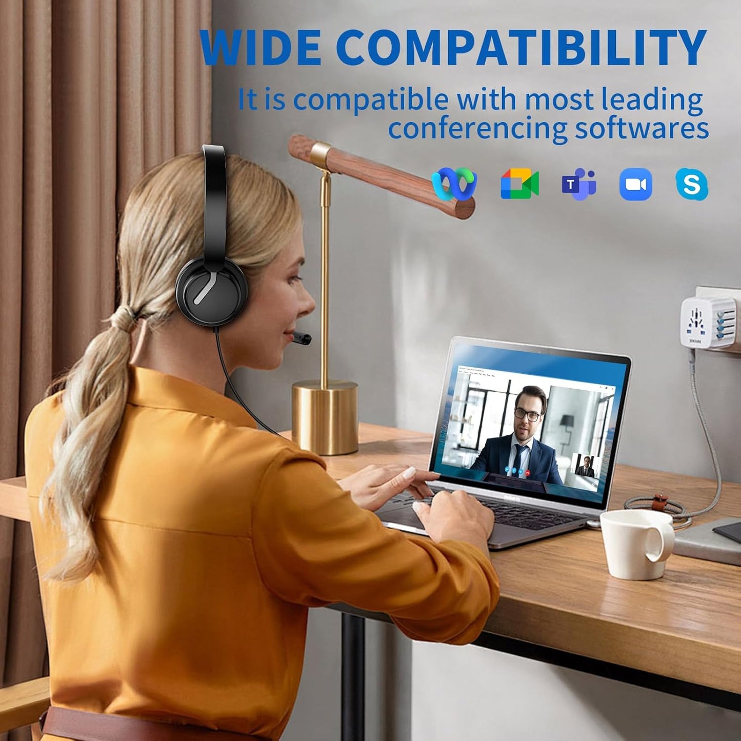 USB Headset with Microphone for PC, Computer Headset with Noise Canceling Microphone for PC Laptop, in Line Mute Controls, Wired Headset for Work from Home/Office/Call Center/Teams/Zoom