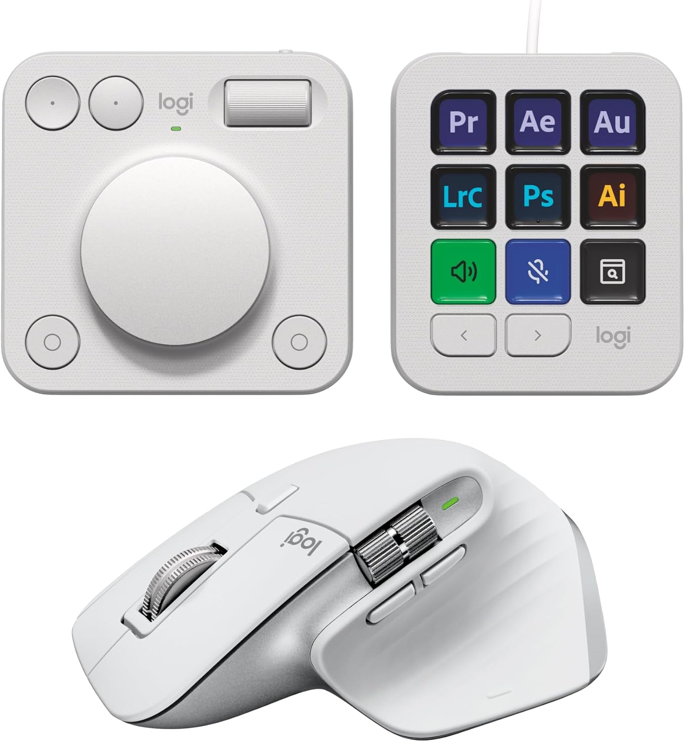 Logitech MX Master 3S Wireless Mouse Standard Edition with Logi Bolt USB Receiver + MX Creative Console: Mouse, Programmable Keys and Dial for Graphic Design, Video Editing, Adobe and More - Pale Grey