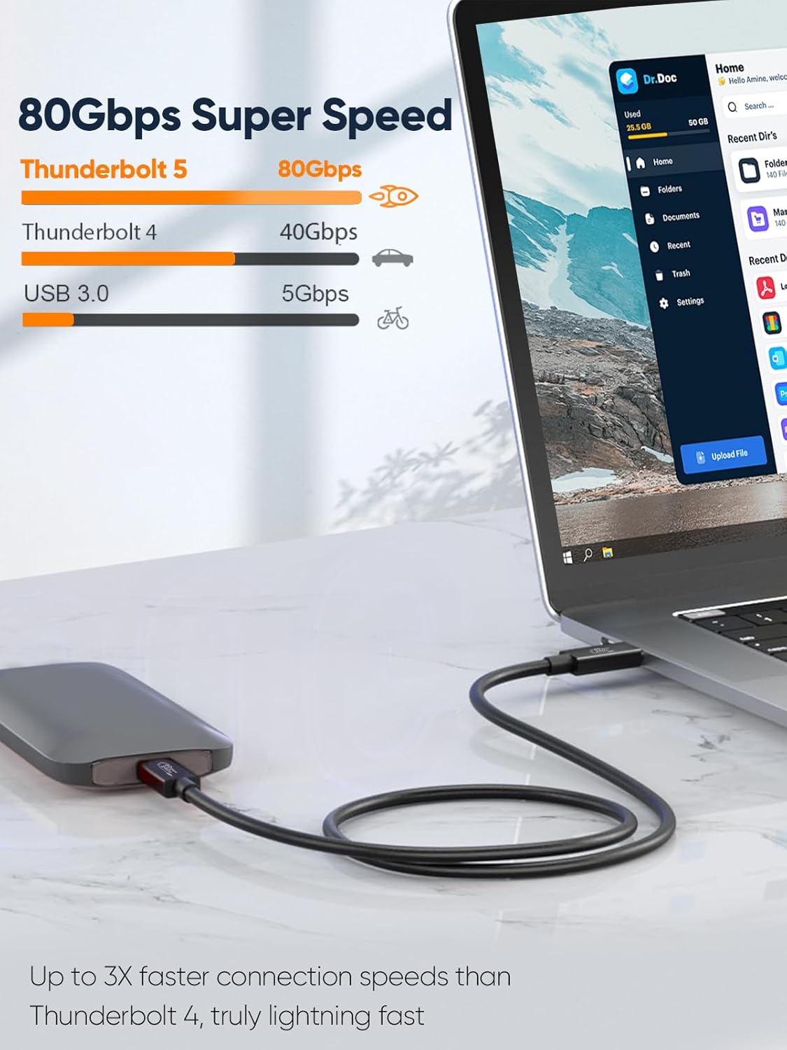 CableCreation 80Gbps USB 4 Cable 3.3FT, 120Gbps Bandwidth, 8K 60Hz Display, 240W Charging, Compatible with Thunderbolt 5,Thunderbolt 4/3, USB4, SSD, MacBook M4 Pro, Dock, eGPU