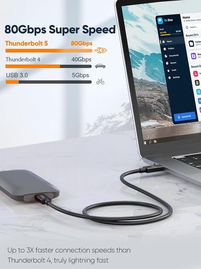CableCreation 80Gbps USB 4 Cable 3.3FT, 120Gbps Bandwidth, 8K 60Hz Display, 240W Charging, Compatible with Thunderbolt 5,Thunderbolt 4/3, USB4, SSD, MacBook M4 Pro, Dock, eGPU