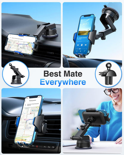 VANMASS [Pro Version] Universal Car Phone Mount [Super Suction Cup] Dashboard Phone Holder, Handsfree Windshield Dash Vent Phone Holder Car, Compatible for iPhone 16 15 14 13 Samsung LG & Truck,Blue