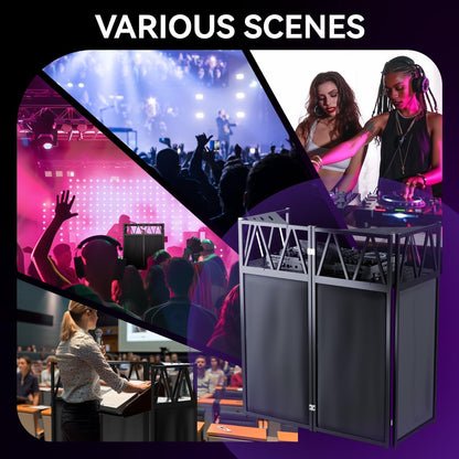 DJ Table Stand Portable booth, Foldable DJ Stand Booth, Heavy-Duty Adjustable Height DJ Facade Booth, Easy to Assemble, Stylish, Convenient to Store and Transpor