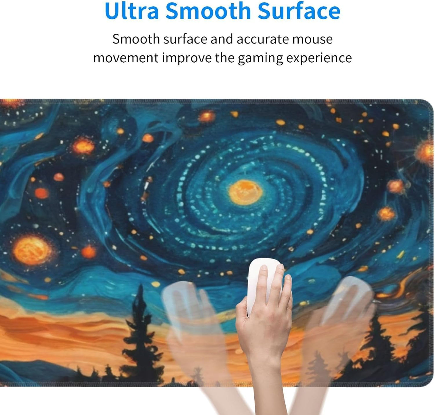 Gaming Mouse Pad, Large Non-Slip Rubber Base Mousepad, Keyboard Mouse Mat, Desk Pad with Stitched Edges, 31.5x11.8inch, Abstact Sky