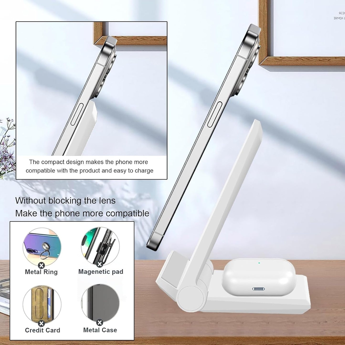 PDKUAI 2 in 1 Wireless Charger,[New Update] 25W Foldable Wireless Charging Station for iPhone 16/16 Pro/15/14/13/12/11/8/Airpods,Dual 15W Fast Dual Induction Charge Stand for Samsung Galaxy/Buds3