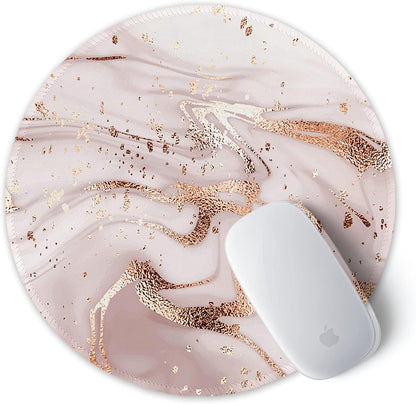 ITNRSIIET Round Mouse Pad with Stitched Edge Premium-Textured Waterproof Non-Slip Rubber Base Desktop Protection Mat Diameter 8.7 inches, Rose Gold Marbling