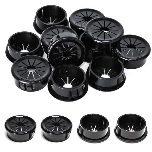 25 Pcs Cable Grommet, Snap Bushing 1" (25 mm) Mounting Diameter, Flexible Petal-Shaped Buckle Round Nylon Desk Grommet for Wires Through Countertop Cord Organizer and Protection, Black