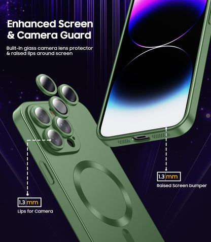 Magnetic for iPhone 14 Pro Max Case [Compatible with MagSafe][Built-in Camera Lens Protector] Slim Soft TPU Bumper Shockproof Metallic Luster Phone Case (Green)