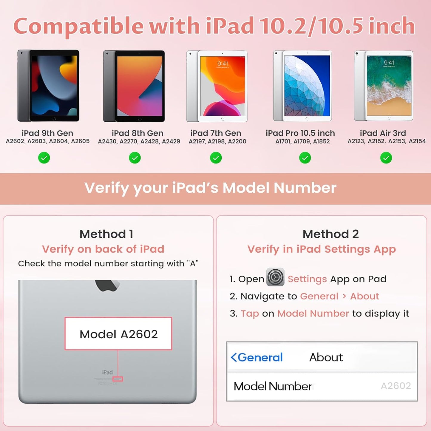 OYEEICE for iPad 9th Generation Case with Keyboard 10.2'' - 7 Color Backlit Wireless Keyboard Cover with Pencil Holder for iPad 9th/8th/7th Gen 10.2 inch, iPad Air 3rd Gen & iPad Pro 10.5" - Pink