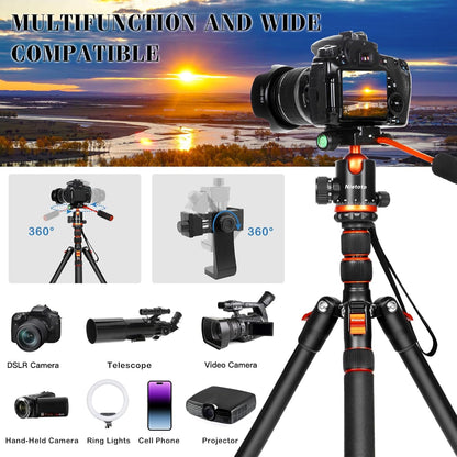 68" Tripod for Camera & Shooting Tripods, 2 in1 Camera Tripods & Monopods with Handle, Aluminum Rifle Tripod & Hunting Stick, Heavy Duty Tripod for DSLR,Canon,Nikon,Sony and Gun,Extra Carry Bag