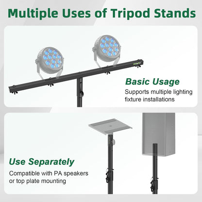Dj Light Stand Metal T-Bar Stage Stand for Par Lights Tripod Light Stand with Crossbar Mount, Single