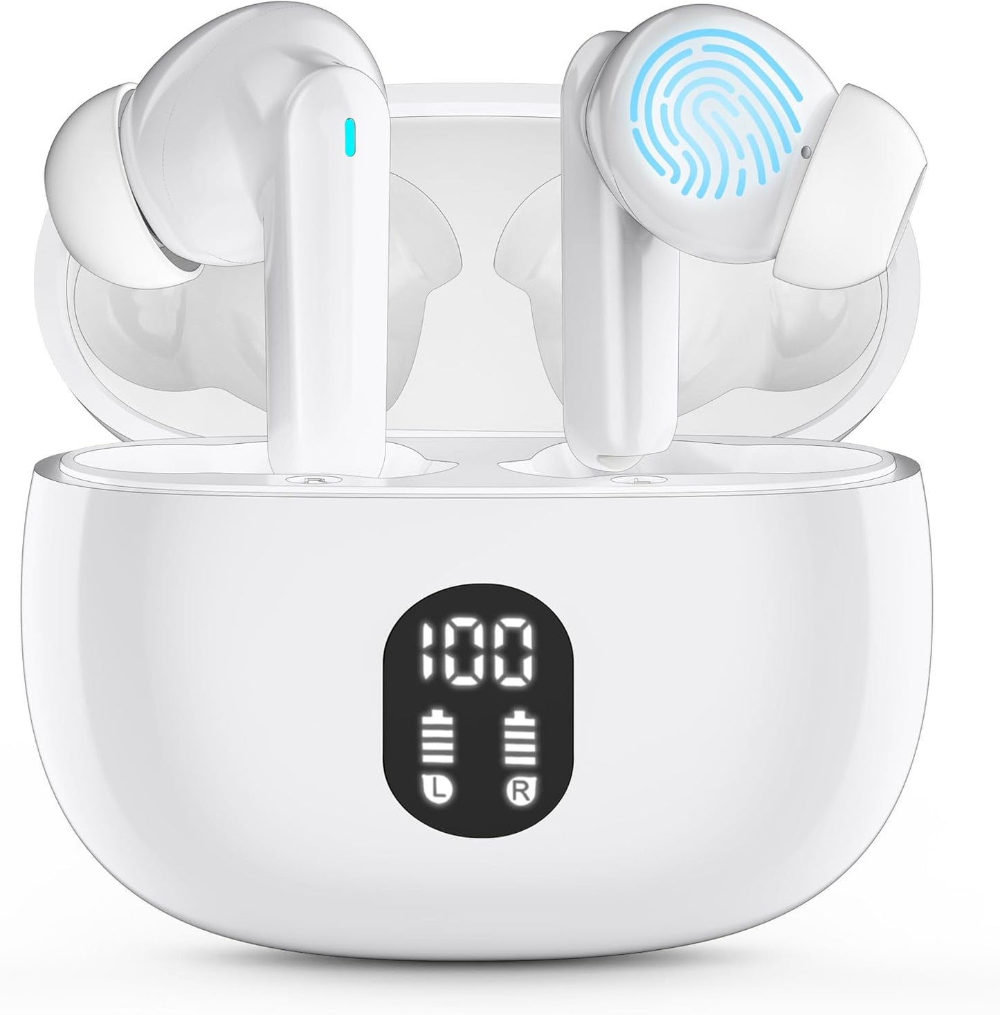 Active Noise Cancelling Wireless Earbuds with Real Time Translation, in Ear Bluetooth 5.4 Headphones Stereo Bass Ear Buds Translator via APP (Snow)