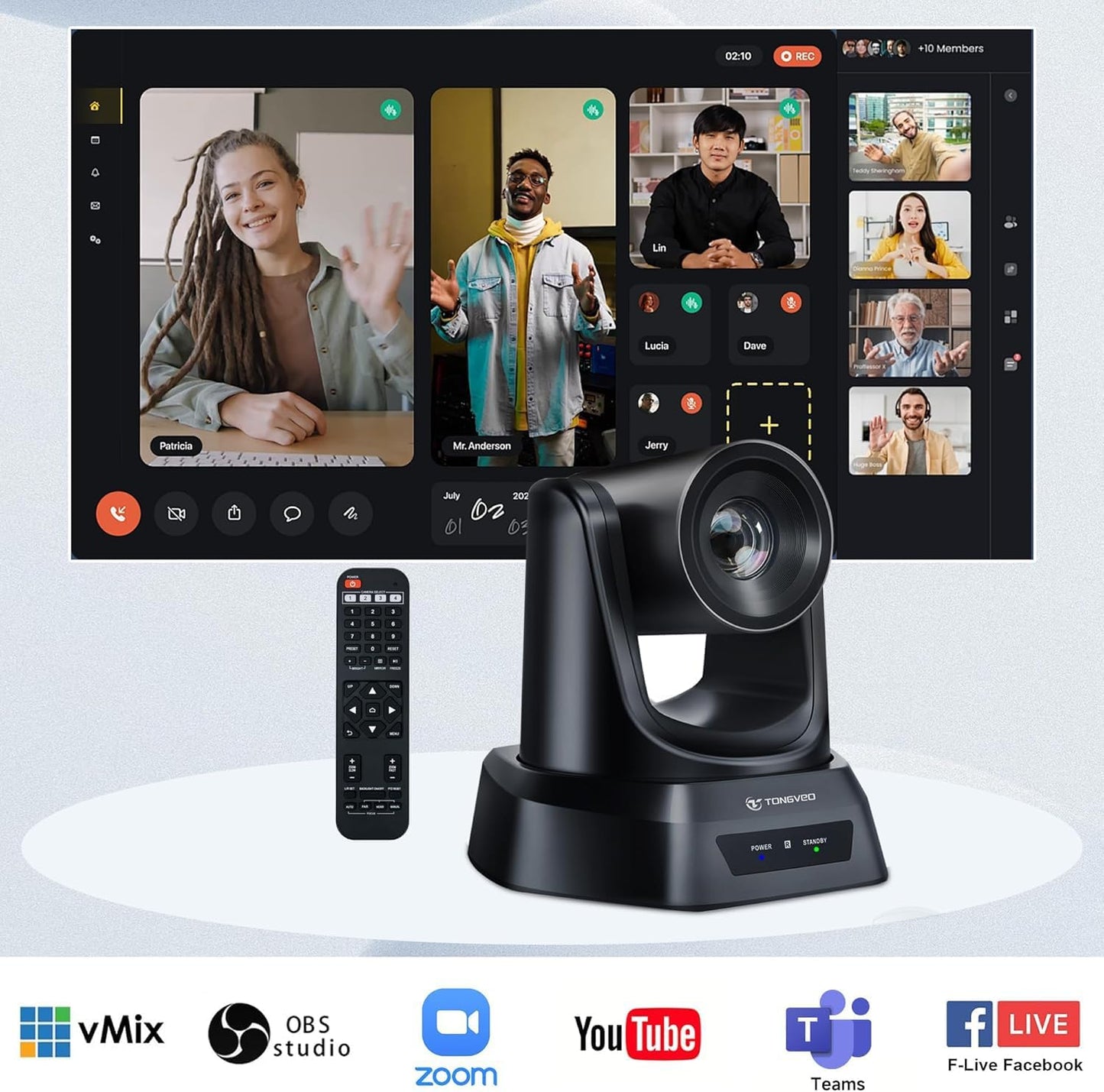 5.8GHz Wireless Conference Room Camera System | 3X 60fps PTZ Camera with Bluetooth Microphone, 50ft Range, Compatible with Zoom, OBS - Easy Setup for Worship and Online Meetings
