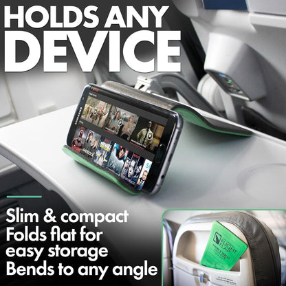 Airplane Phone Holder, Flexible Cell Phone Holder, Folding Cellphone Stand for Desk, Bed, Office, Treadmill - Airplane Accessories Long Flight Travel - Plane Essentials (Original Green)