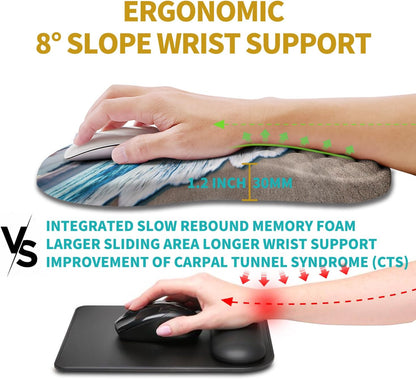 Hokafenle Ergonomic Mouse Pad Wrist Support, Wrist Rest Mousepad for Carpal Tunnel Pain Relief with Integrated Memory Foam Slope Massage Bulge (11.8x7.9 inch,Beach Sunset