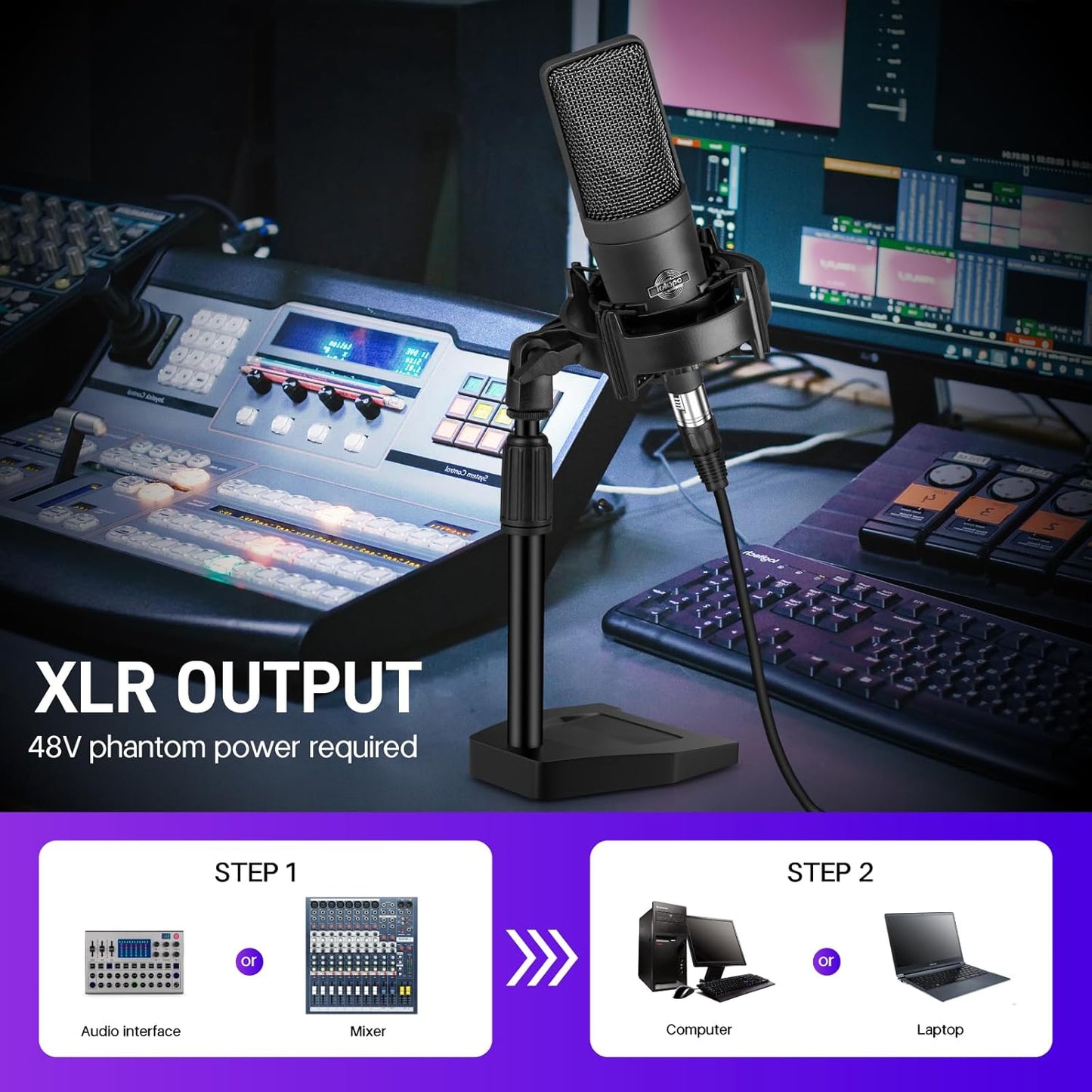 XLR Microphone Professional Cardioid Gaming Mic Kit with Desktop Stand,Shock Mount,Pop Filter,PC Computer Studio Condenser Microphone for Podcast Recording,Streaming,Voice Over,ASMR,YouTube