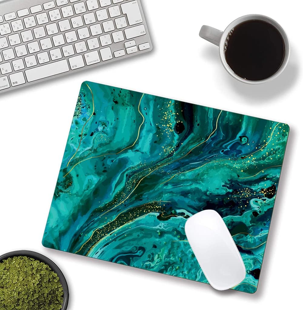 Mouse Pad, Green Marble Mouse Pad, Square Washable Cloth Personalized Mouse Mat with Design, Gaming Office Home Non-Slip Rubber Base Computer Mousepad