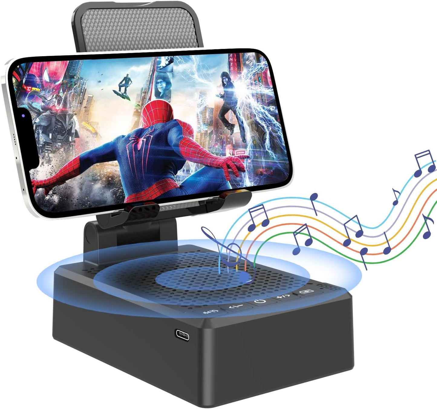 Birthday Gifts for Men,Cell Phone Stand with Wireless Bluetooth Speaker and Antislip Base HD Surround Sound for Home and Outdoors with Bluetooth Speaker for Desk Compatible with iPhone (Black)