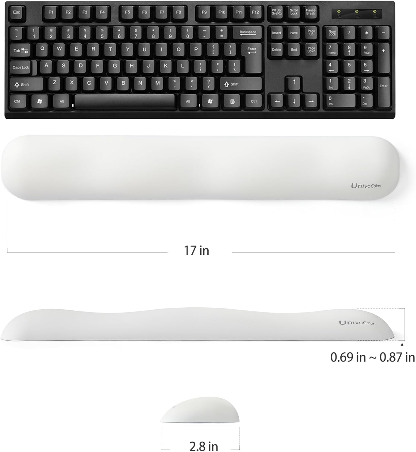 UnivoColors Design-Wave Set of Wrist Rest,Artificial Sheepskin+Memory Foam+Ergonomic+Anti-Slip Gel, Resilience Support During Work and Gaming,Keyboard Accessory,White