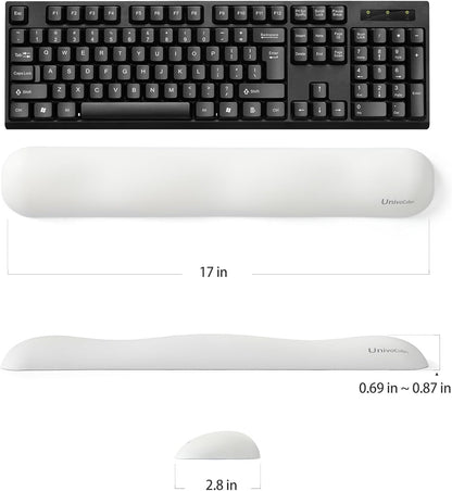 UnivoColors Design-Wave Set of Wrist Rest,Artificial Sheepskin+Memory Foam+Ergonomic+Anti-Slip Gel, Resilience Support During Work and Gaming,Keyboard Accessory,White