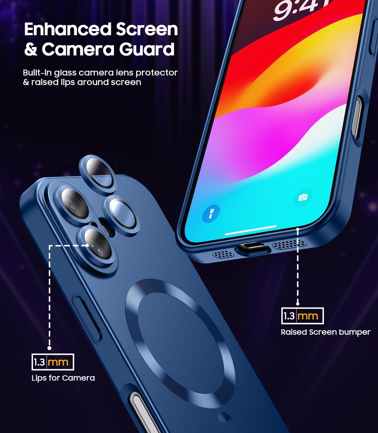 Magnetic for iPhone 16 Plus Case [Compatible with MagSafe][Built-in Camera Lens Protector] Slim Soft Silicone Bumper Shockproof Metallic Luster Phone Case (Blue)