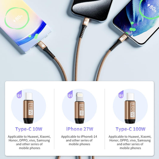 SDBAUX Multi Charging Cable 100W USB C to 3 in 1,Nylon Braided PD 27W/100W Type C/10W Type c Fast Charger Cord for iPhone 16 15 14 13 Pro Max,Galaxy S23/S22,Cell Phones Tablets and More