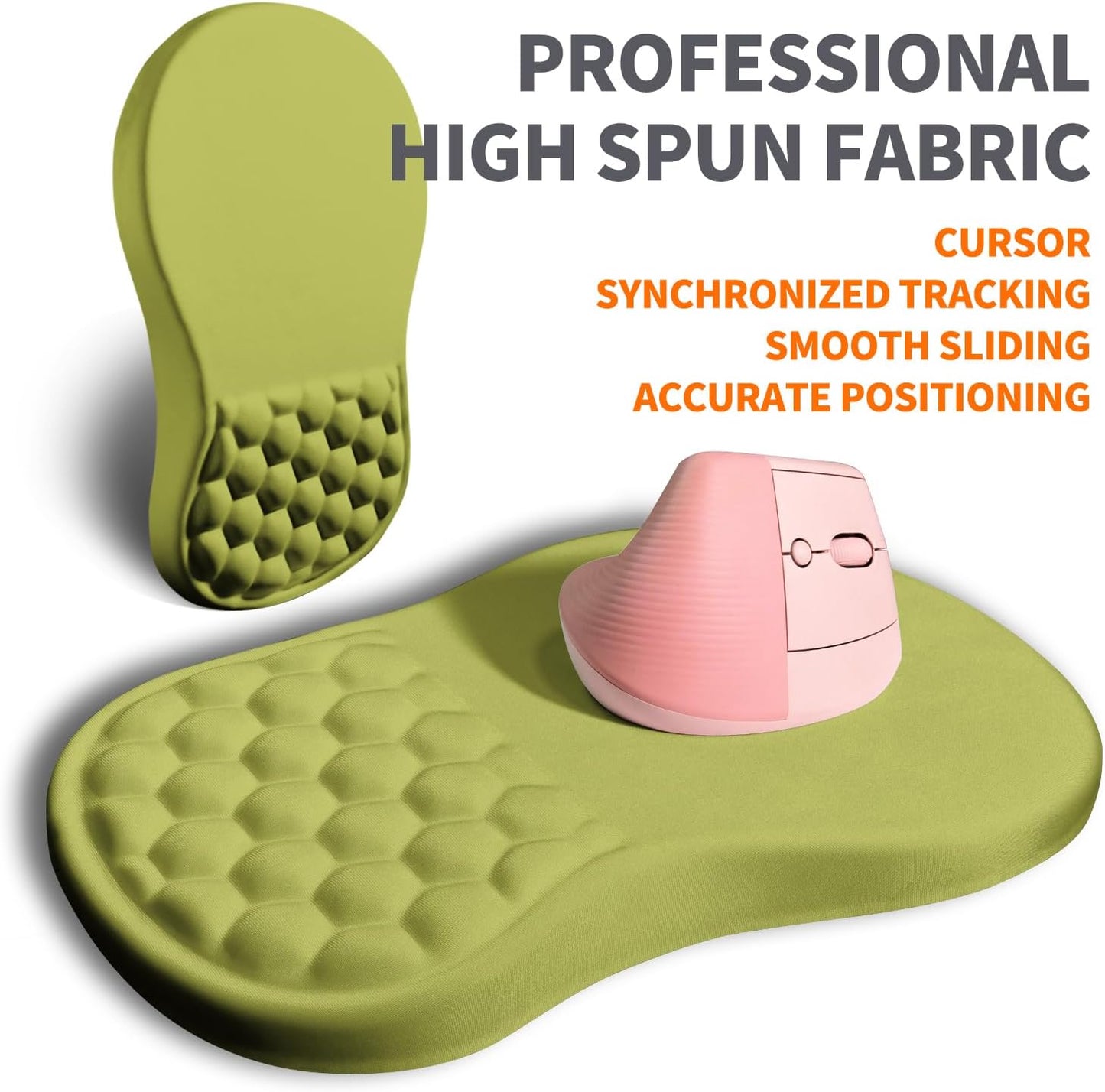 Ergonomic Joint Wrist Support Mouse Pad with Memory Foam Cushion Massage Bump, Carpal Tunnel Pain Relief Mousepad Slope Design for Wrist Rest, 11.8x7.9 in, Khaki Green