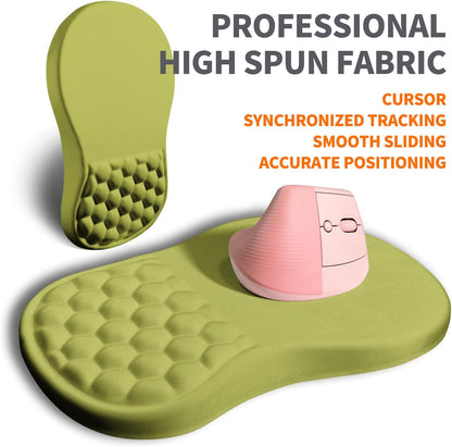 Ergonomic Joint Wrist Support Mouse Pad with Memory Foam Cushion Massage Bump, Carpal Tunnel Pain Relief Mousepad Slope Design for Wrist Rest, 11.8x7.9 in, Khaki Green